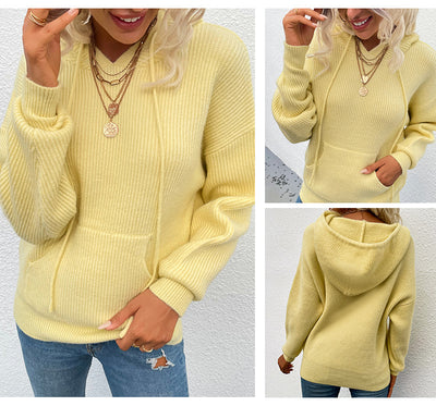 Sudadera Mujer Tejida Color Sólido con Capucha y Bolsillos - Image 14
