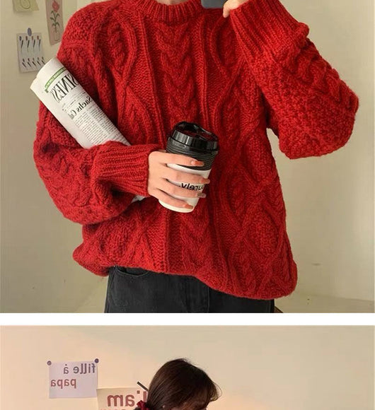 Suéter Retro Saint Rojo Tejido Suelto para Mujer - Image 9