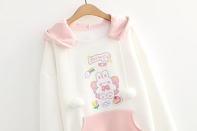 Sudadera con Capucha de Terciopelo para Mujer - Diseño Conejo Cartoon con Pompones - Image 9