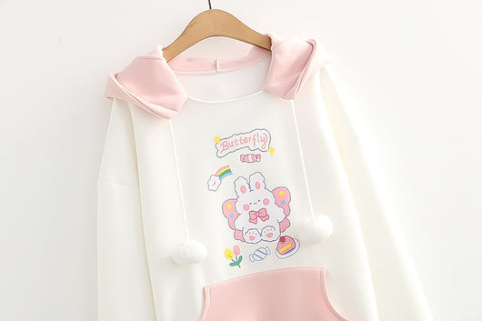 Sudadera con Capucha de Terciopelo para Mujer - Diseño Conejo Cartoon con Pompones - Image 9