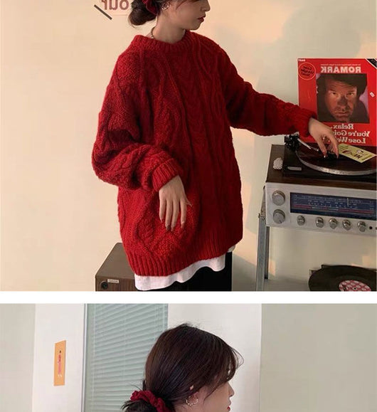 Suéter Retro Saint Rojo Tejido Suelto para Mujer - Image 10