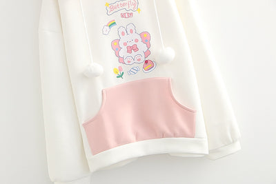 Sudadera con Capucha de Terciopelo para Mujer - Diseño Conejo Cartoon con Pompones - Image 10
