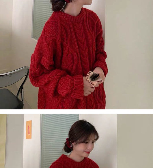 Suéter Retro Saint Rojo Tejido Suelto para Mujer - Image 11