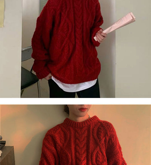 Suéter Retro Saint Rojo Tejido Suelto para Mujer - Image 12