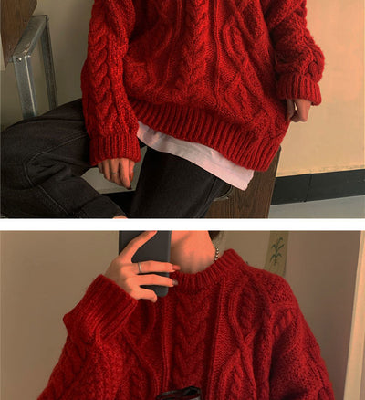 Suéter Retro Saint Rojo Tejido Suelto para Mujer - Image 13