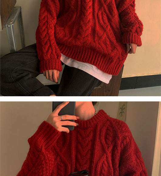 Suéter Retro Saint Rojo Tejido Suelto para Mujer - Image 13