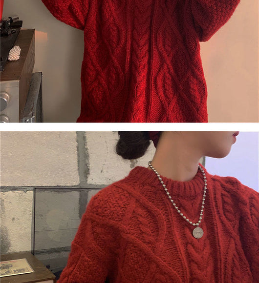 Suéter Retro Saint Rojo Tejido Suelto para Mujer - Image 15