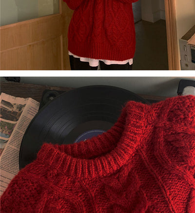 Suéter Retro Saint Rojo Tejido Suelto para Mujer - Image 17