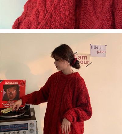 Suéter Retro Saint Rojo Tejido Suelto para Mujer - Image 19