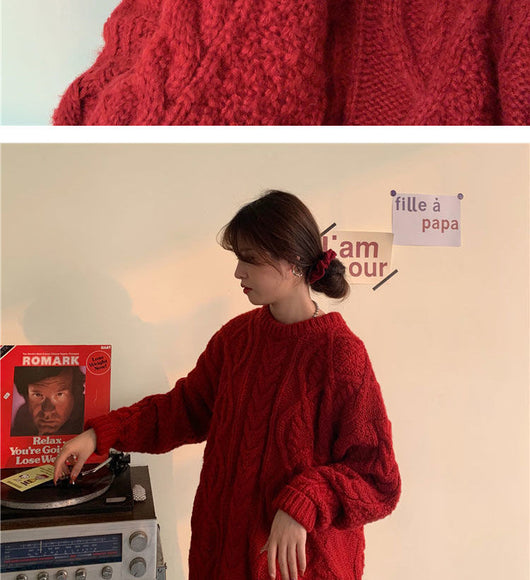 Suéter Retro Saint Rojo Tejido Suelto para Mujer - Image 19