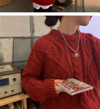 Suéter Retro Saint Rojo Tejido Suelto para Mujer - Image 21