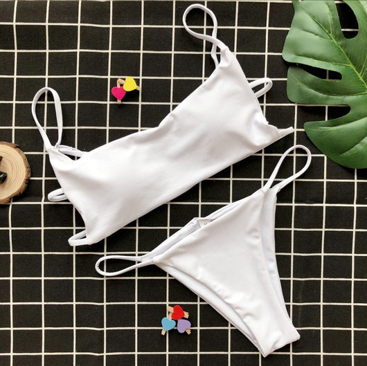 Bikini Tubular de Color Sólido con Abertura Sexy - Image 14