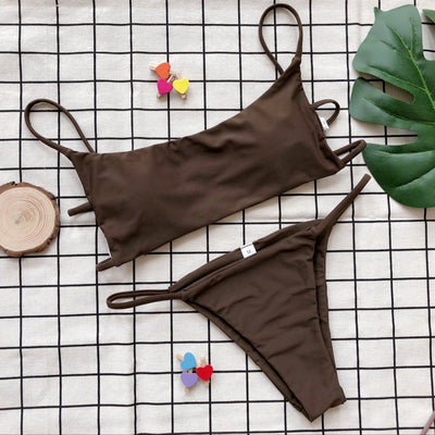 Bikini Tubular de Color Sólido con Abertura Sexy - Image 18