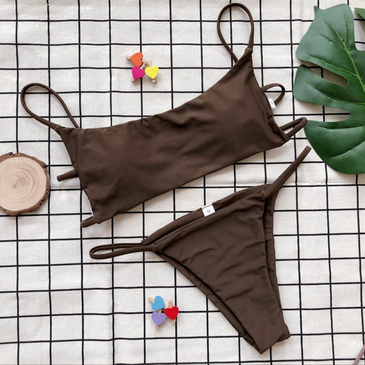 Bikini Tubular de Color Sólido con Abertura Sexy - Image 18