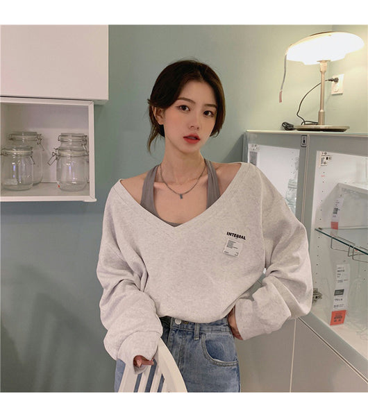 Suéter Falso Dos Piezas Cuello V Mujer - Blusa Suelta y Delgada - Image 8