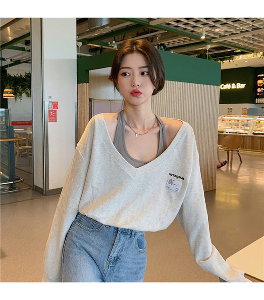 Suéter Falso Dos Piezas Cuello V Mujer - Blusa Suelta y Delgada - Image 9