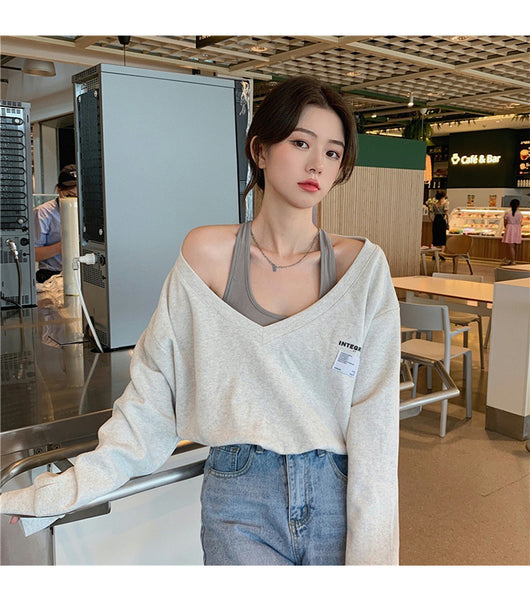 Suéter Falso Dos Piezas Cuello V Mujer - Blusa Suelta y Delgada - Image 10