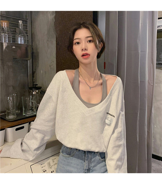 Suéter Falso Dos Piezas Cuello V Mujer - Blusa Suelta y Delgada - Image 11