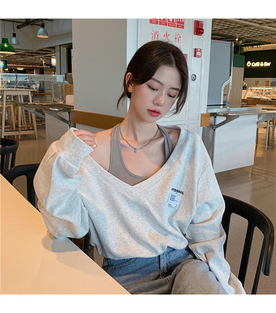 Suéter Falso Dos Piezas Cuello V Mujer - Blusa Suelta y Delgada - Image 12