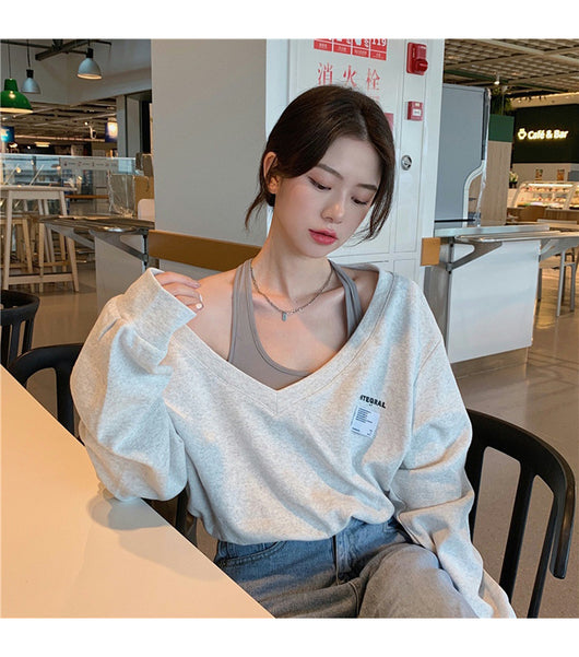 Suéter Falso Dos Piezas Cuello V Mujer - Blusa Suelta y Delgada - Image 12