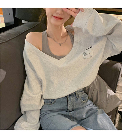 Suéter Falso Dos Piezas Cuello V Mujer - Blusa Suelta y Delgada - Image 14