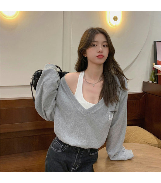 Suéter Falso Dos Piezas Cuello V Mujer - Blusa Suelta y Delgada - Image 15