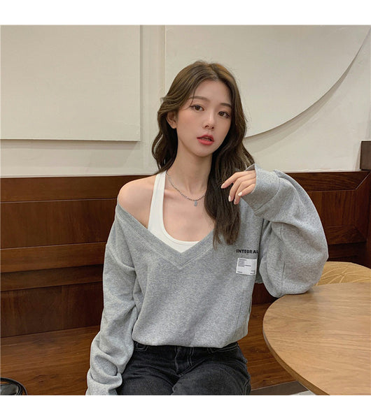 Suéter Falso Dos Piezas Cuello V Mujer - Blusa Suelta y Delgada - Image 17