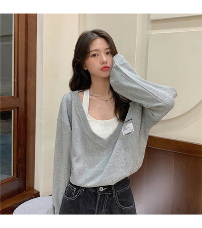Suéter Falso Dos Piezas Cuello V Mujer - Blusa Suelta y Delgada - Image 19