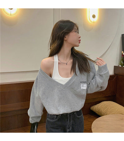 Suéter Falso Dos Piezas Cuello V Mujer - Blusa Suelta y Delgada - Image 20