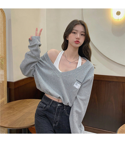 Suéter Falso Dos Piezas Cuello V Mujer - Blusa Suelta y Delgada - Image 21