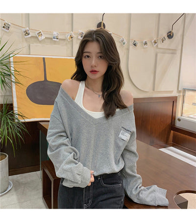 Suéter Falso Dos Piezas Cuello V Mujer - Blusa Suelta y Delgada - Image 22