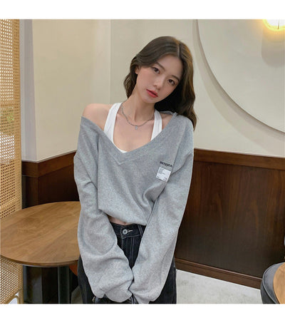 Suéter Falso Dos Piezas Cuello V Mujer - Blusa Suelta y Delgada - Image 23