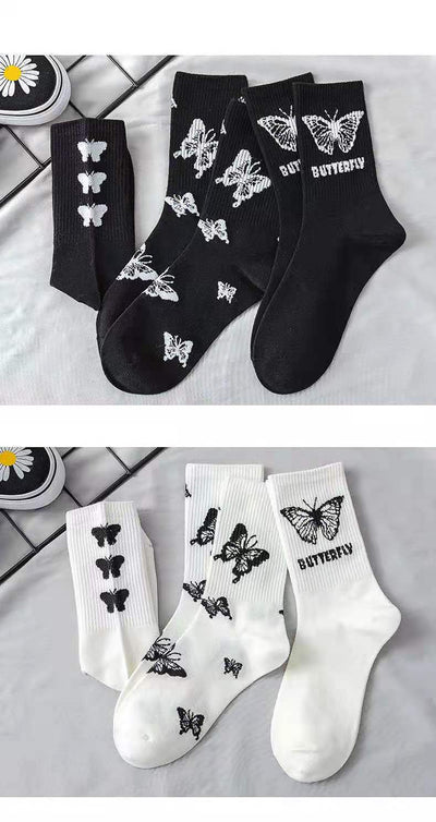 Calcetines Tube Mujer Mariposa - Diseño Cartoon Blanco y Negro - Image 12