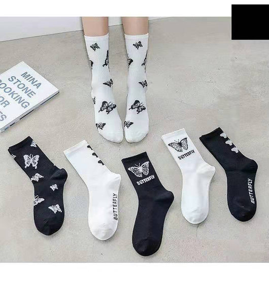 Calcetines Tube Mujer Mariposa - Diseño Cartoon Blanco y Negro - Image 13