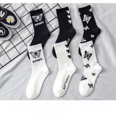 Calcetines Tube Mujer Mariposa - Diseño Cartoon Blanco y Negro - Image 14