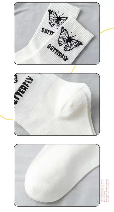 Calcetines Tube Mujer Mariposa - Diseño Cartoon Blanco y Negro - Image 15