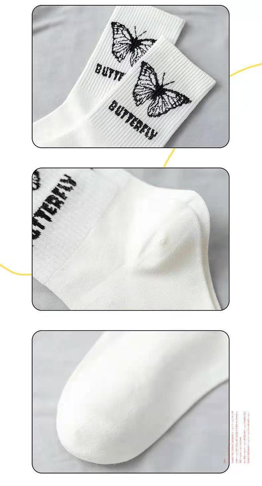 Calcetines Tube Mujer Mariposa - Diseño Cartoon Blanco y Negro - Image 15