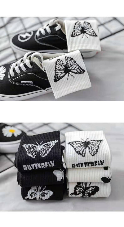 Calcetines Tube Mujer Mariposa - Diseño Cartoon Blanco y Negro - Image 16