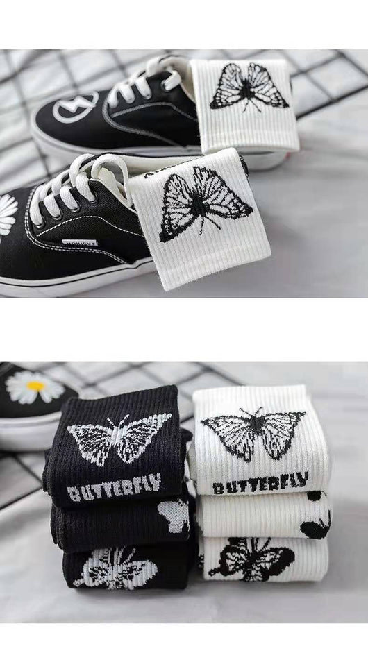 Calcetines Tube Mujer Mariposa - Diseño Cartoon Blanco y Negro - Image 16