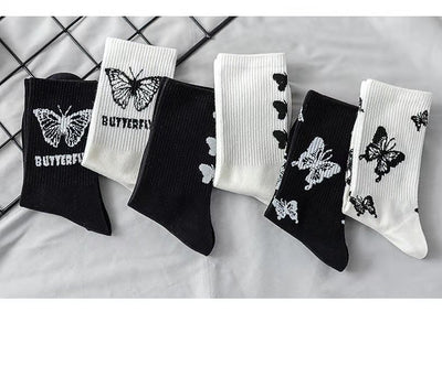 Calcetines Tube Mujer Mariposa - Diseño Cartoon Blanco y Negro - Image 17