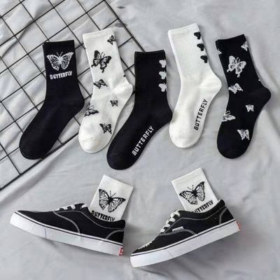 Calcetines Tube Mujer Mariposa - Diseño Cartoon Blanco y Negro - Image 18