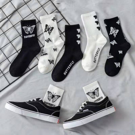 Calcetines Tube Mujer Mariposa - Diseño Cartoon Blanco y Negro - Image 18
