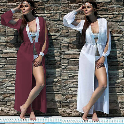 Blusa de Encaje Manga Larga con Abertura y Cordones para Mujer - Image 9