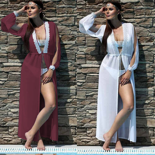 Blusa de Encaje Manga Larga con Abertura y Cordones para Mujer - Image 9