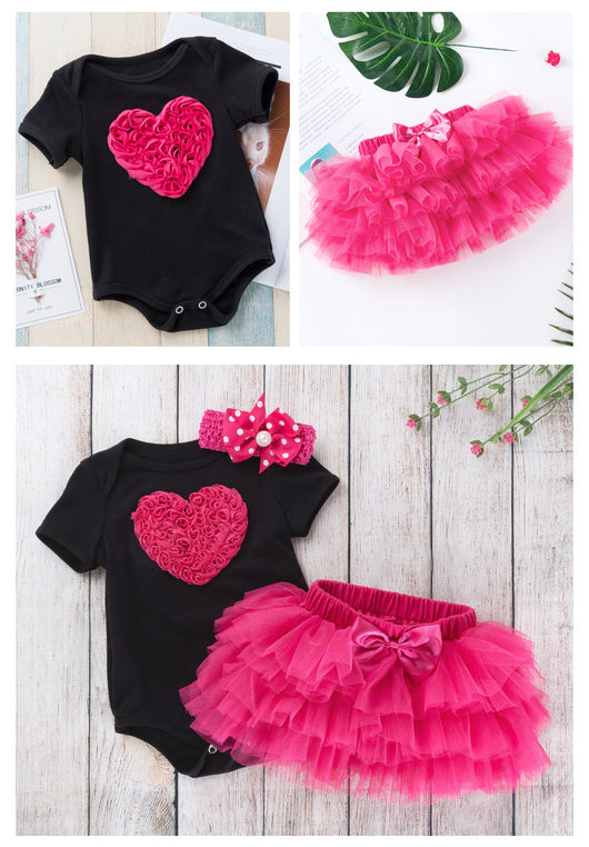 Mono Corto de Algodón Estampado Rosa Rojo para Bebé - Image 8