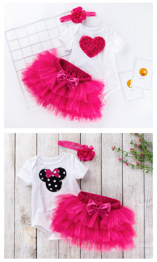 Mono Corto de Algodón Estampado Rosa Rojo para Bebé - Image 11