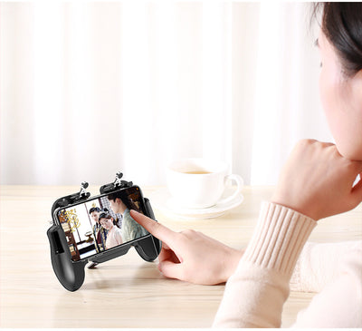 Dark blue smartphone game controller with integrated cooling fan and silver trigger buttons for mobile gaming. - Image 10
