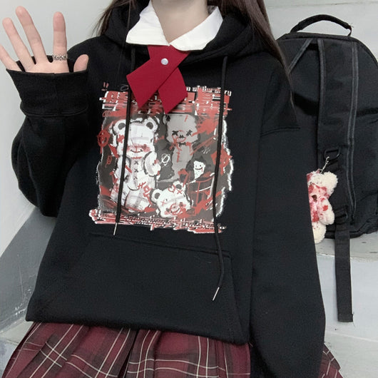 Suéter Holgado de Terciopelo Grueso con Estampado Oscuro Japonés para Mujer - Image 10