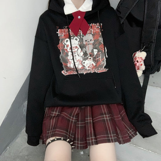 Suéter Holgado de Terciopelo Grueso con Estampado Oscuro Japonés para Mujer - Image 11