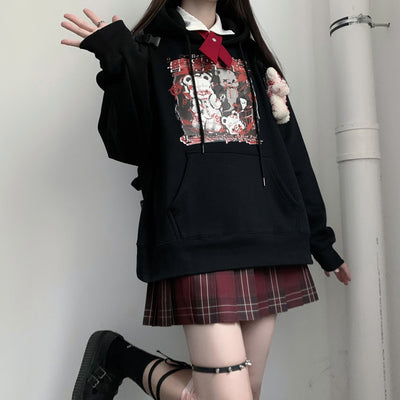 Suéter Holgado de Terciopelo Grueso con Estampado Oscuro Japonés para Mujer - Image 14